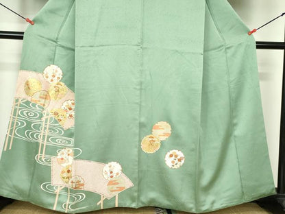 平和屋着物●銀座きしや　訪問着　駒刺繍　流水雪輪花文　金彩　正絹　逸品　DABH0837op