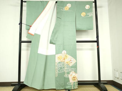 平和屋着物●銀座きしや　訪問着　駒刺繍　流水雪輪花文　金彩　正絹　逸品　DABH0837op