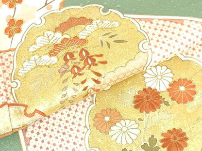 平和屋着物●銀座きしや　訪問着　駒刺繍　流水雪輪花文　金彩　正絹　逸品　DABH0837op