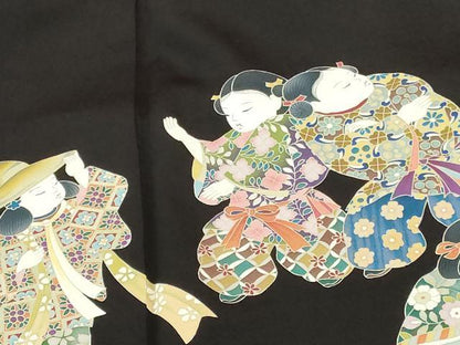 平和屋着物●豪華黒留袖　友禅　童子遊び　道長花鳥文　正絹　逸品　DABH0839op