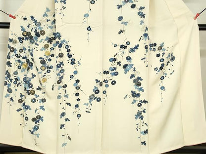 平和屋着物●訪問着　駒刺繍　藍　枝垂れ花　金彩　正絹　逸品　DABH0842op