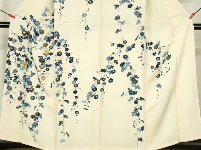 平和屋着物●訪問着　駒刺繍　藍　枝垂れ花　金彩　正絹　逸品　DABH0842op