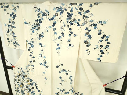 平和屋着物●訪問着　駒刺繍　藍　枝垂れ花　金彩　正絹　逸品　DABH0842op