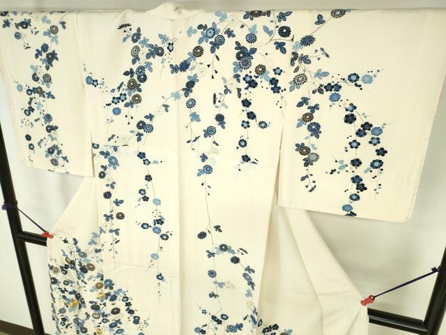 平和屋着物●訪問着　駒刺繍　藍　枝垂れ花　金彩　正絹　逸品　DABH0842op
