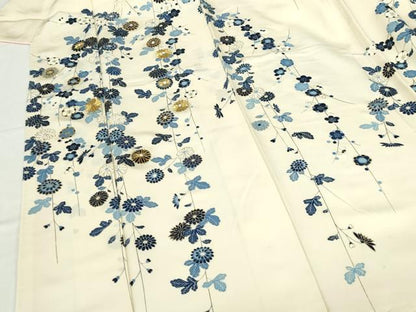平和屋着物●訪問着　駒刺繍　藍　枝垂れ花　金彩　正絹　逸品　DABH0842op