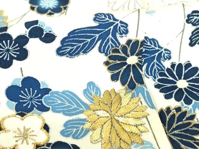平和屋着物●訪問着　駒刺繍　藍　枝垂れ花　金彩　正絹　逸品　DABH0842op