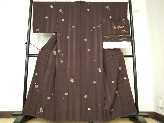 平和屋着物●京友禅作家　岡部睦美　小紋　舞桜　雪輪花文　金銀彩　反端付き　正絹　逸品　未使用　DABH0846op