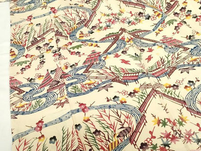 平和屋着物●城間栄順　本場琉球紅型　小振袖　風景花鳥文　正絹　逸品　DABH0849op