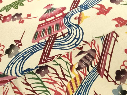 平和屋着物●城間栄順　本場琉球紅型　小振袖　風景花鳥文　正絹　逸品　DABH0849op