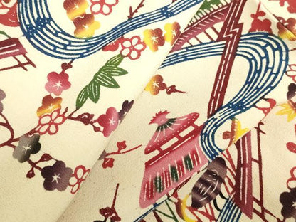 平和屋着物●城間栄順　本場琉球紅型　小振袖　風景花鳥文　正絹　逸品　DABH0849op