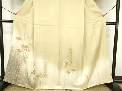 平和屋着物●訪問着　扇面花文　暈し染め　金彩　反端付き　正絹　逸品　DABH0850op