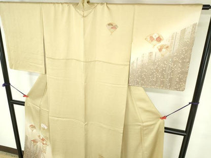 平和屋着物●訪問着　扇面花文　暈し染め　金彩　反端付き　正絹　逸品　DABH0850op
