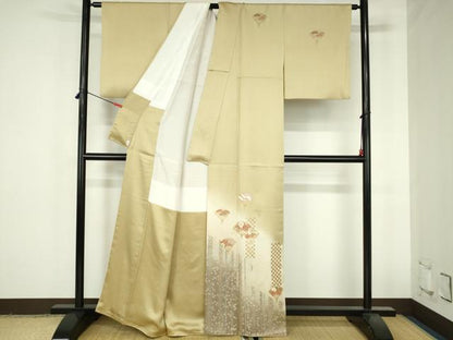 平和屋着物●訪問着　扇面花文　暈し染め　金彩　反端付き　正絹　逸品　DABH0850op