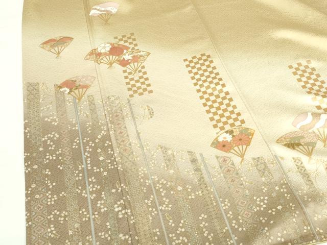 平和屋着物●訪問着　扇面花文　暈し染め　金彩　反端付き　正絹　逸品　DABH0850op