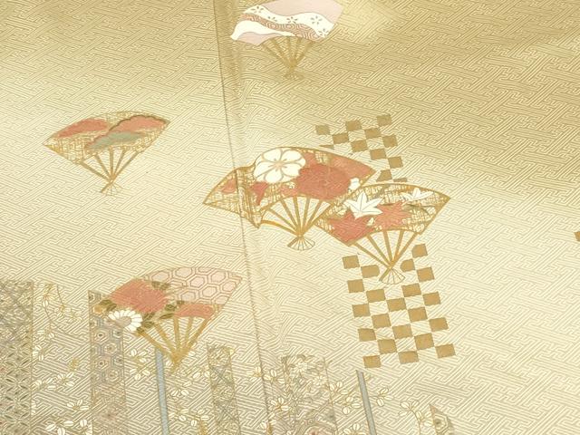 平和屋着物●訪問着　扇面花文　暈し染め　金彩　反端付き　正絹　逸品　DABH0850op