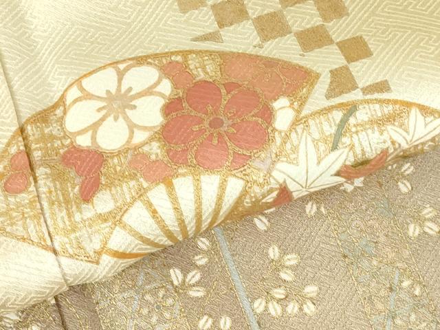 平和屋着物●訪問着　扇面花文　暈し染め　金彩　反端付き　正絹　逸品　DABH0850op