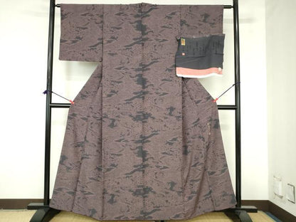 平和屋着物●伝統工芸師　服部光擴　江戸小紋　風景文　堅牢草木染　反端付き　正絹　逸品　DABH0852op