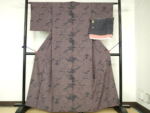 平和屋着物●伝統工芸師　服部光擴　江戸小紋　風景文　堅牢草木染　反端付き　正絹　逸品　DABH0852op