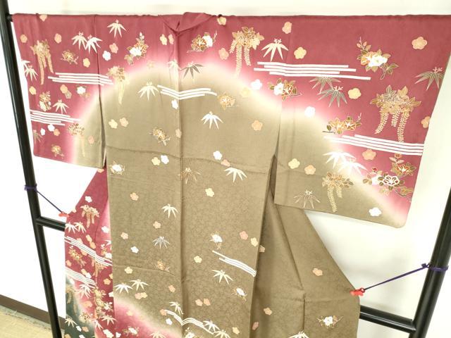 平和屋着物●訪問着　駒刺繍　草花文　暈し染め　金彩　正絹　逸品　DABH0853op