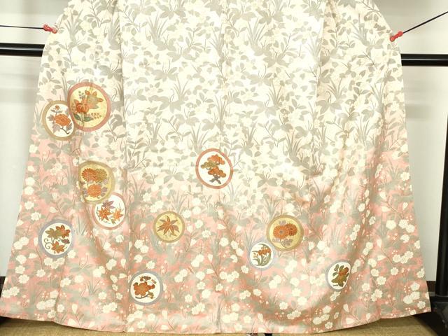 平和屋着物●訪問着　駒刺繍　草花丸文　暈し染め　金彩　正絹　逸品　DABH0855op