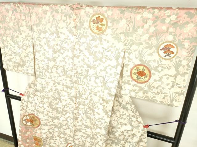 平和屋着物●訪問着　駒刺繍　草花丸文　暈し染め　金彩　正絹　逸品　DABH0855op