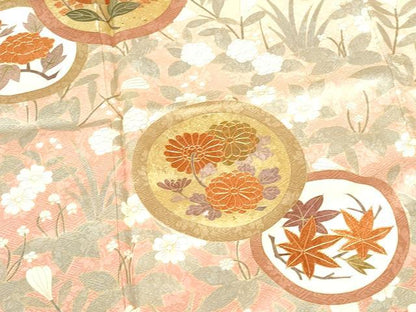 平和屋着物●訪問着　駒刺繍　草花丸文　暈し染め　金彩　正絹　逸品　DABH0855op