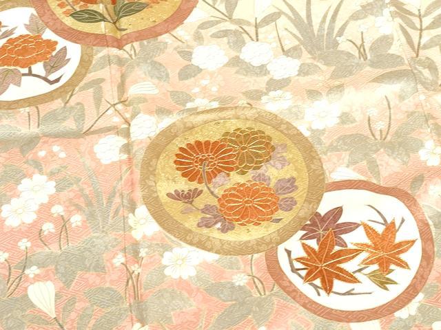 平和屋着物●訪問着　駒刺繍　草花丸文　暈し染め　金彩　正絹　逸品　DABH0855op