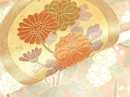 平和屋着物●訪問着　駒刺繍　草花丸文　暈し染め　金彩　正絹　逸品　DABH0855op