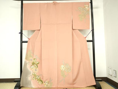 平和屋着物●訪問着　草花　暈し染め　金彩　鬼しぼ縮緬　ロング丈　正絹　逸品　DABH0856op