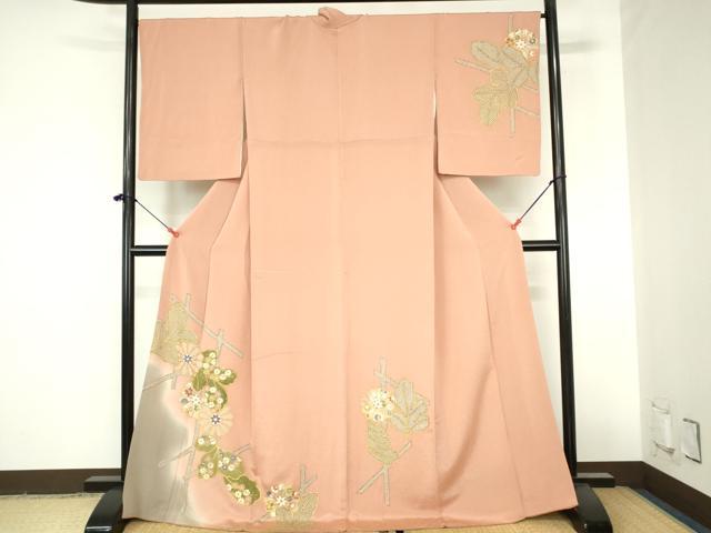平和屋着物●訪問着　草花　暈し染め　金彩　鬼しぼ縮緬　ロング丈　正絹　逸品　DABH0856op