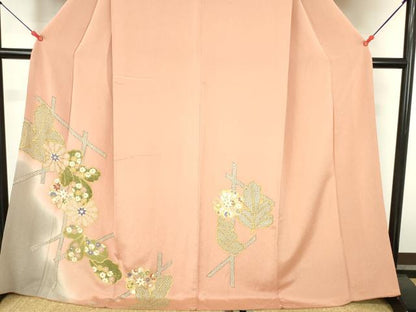 平和屋着物●訪問着　草花　暈し染め　金彩　鬼しぼ縮緬　ロング丈　正絹　逸品　DABH0856op
