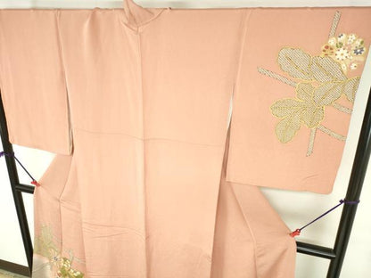 平和屋着物●訪問着　草花　暈し染め　金彩　鬼しぼ縮緬　ロング丈　正絹　逸品　DABH0856op