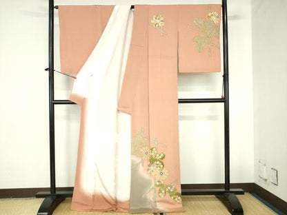 平和屋着物●訪問着　草花　暈し染め　金彩　鬼しぼ縮緬　ロング丈　正絹　逸品　DABH0856op