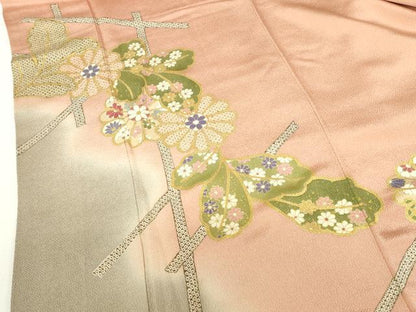 平和屋着物●訪問着　草花　暈し染め　金彩　鬼しぼ縮緬　ロング丈　正絹　逸品　DABH0856op