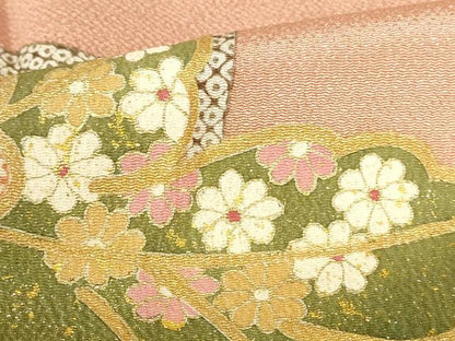 平和屋着物●訪問着　草花　暈し染め　金彩　鬼しぼ縮緬　ロング丈　正絹　逸品　DABH0856op