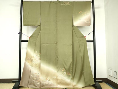 平和屋着物●訪問着　刺繍　草花　暈し染め　金彩　正絹　逸品　DABH0857op