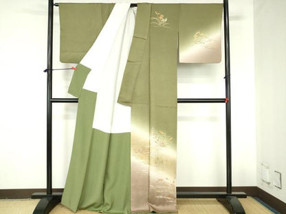 平和屋着物●訪問着　刺繍　草花　暈し染め　金彩　正絹　逸品　DABH0857op