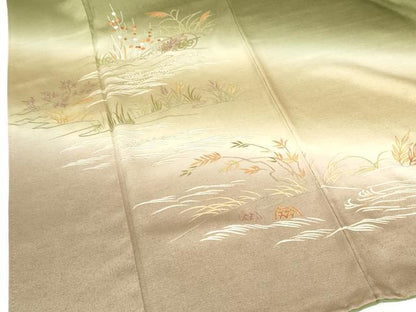 平和屋着物●訪問着　刺繍　草花　暈し染め　金彩　正絹　逸品　DABH0857op