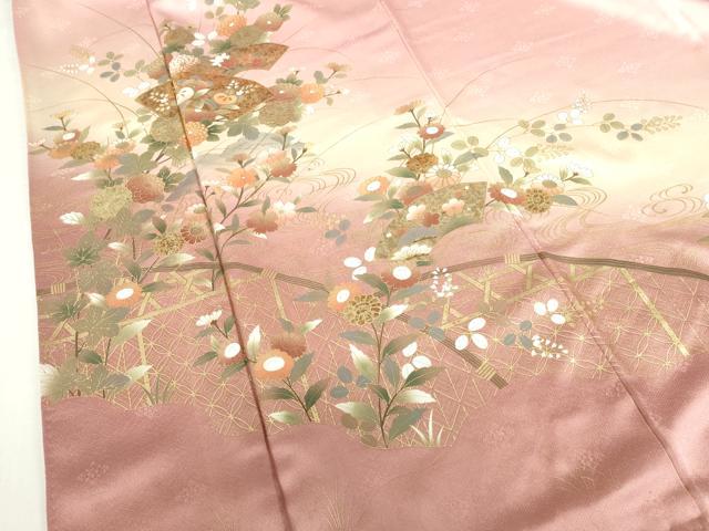 平和屋着物●訪問着　地紙流水花文　暈し染め　金彩　正絹　逸品　DABH0860op