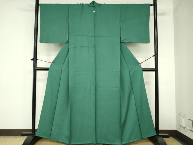 平和屋着物●上質な色無地　草花地紋　緑青色　正絹　逸品　DABH0865op