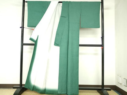 平和屋着物●上質な色無地　草花地紋　緑青色　正絹　逸品　DABH0865op
