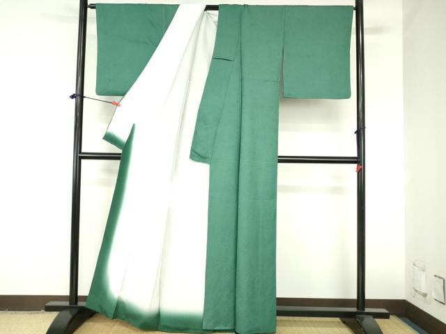 平和屋着物●上質な色無地　草花地紋　緑青色　正絹　逸品　DABH0865op