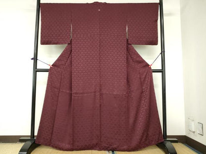 平和屋着物●上質な色無地　花青海波地紋　バーガンディー色　正絹　逸品　未使用　DABH0866op