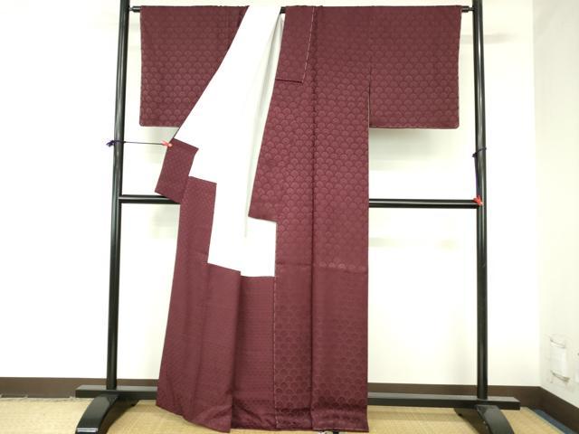 平和屋着物●上質な色無地　花青海波地紋　バーガンディー色　正絹　逸品　未使用　DABH0866op