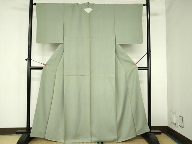 平和屋着物●上質な色無地　抽象地紋　山葵色　正絹　逸品　未使用　DABH0874op