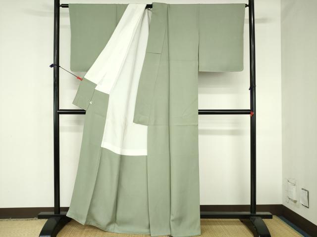 平和屋着物●上質な色無地　抽象地紋　山葵色　正絹　逸品　未使用　DABH0874op