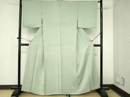 平和屋着物●上質な色無地　紗綾形花地紋　薄萌葱色　正絹　逸品　DABH0876op