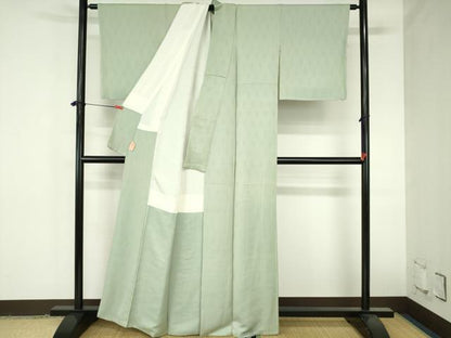 平和屋着物●上質な色無地　紗綾形花地紋　薄萌葱色　正絹　逸品　DABH0876op