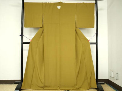 平和屋着物●上質な色無地　山吹茶色　ロング丈　正絹　逸品　未使用　DABH0879op