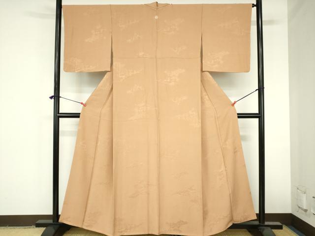 平和屋着物●上質な色無地　人物風景地紋　伽羅色　正絹　逸品　DABH0880op